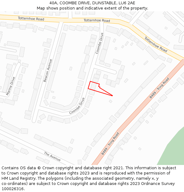 40A, COOMBE DRIVE, DUNSTABLE, LU6 2AE: Location map and indicative extent of plot