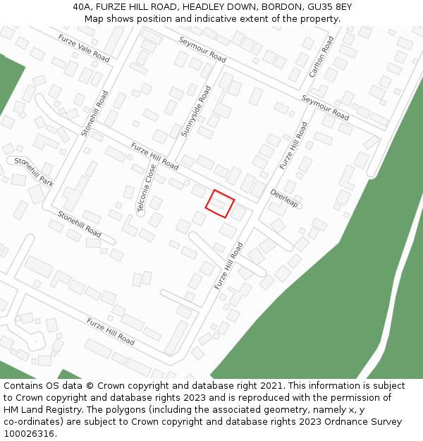 40A, FURZE HILL ROAD, HEADLEY DOWN, BORDON, GU35 8EY: Location map and indicative extent of plot