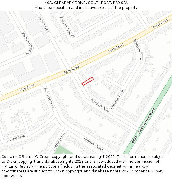 40A, GLENPARK DRIVE, SOUTHPORT, PR9 9FA: Location map and indicative extent of plot