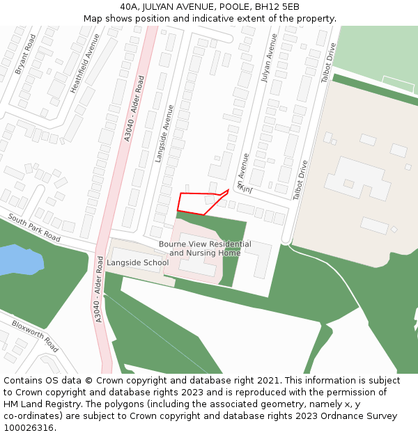 40A, JULYAN AVENUE, POOLE, BH12 5EB: Location map and indicative extent of plot