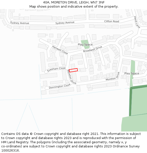 40A, MORETON DRIVE, LEIGH, WN7 3NF: Location map and indicative extent of plot