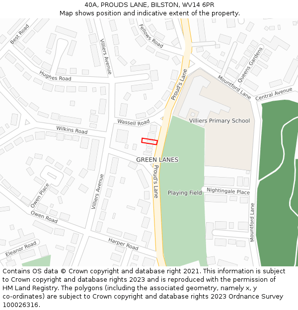 40A, PROUDS LANE, BILSTON, WV14 6PR: Location map and indicative extent of plot