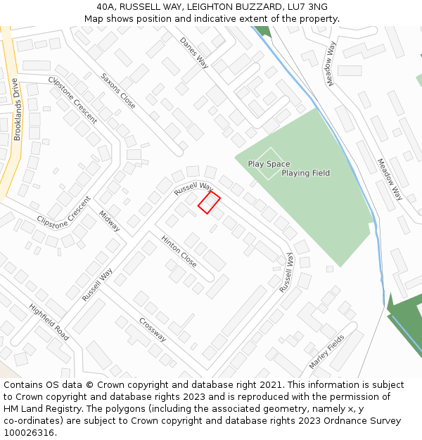 40A, RUSSELL WAY, LEIGHTON BUZZARD, LU7 3NG: Location map and indicative extent of plot