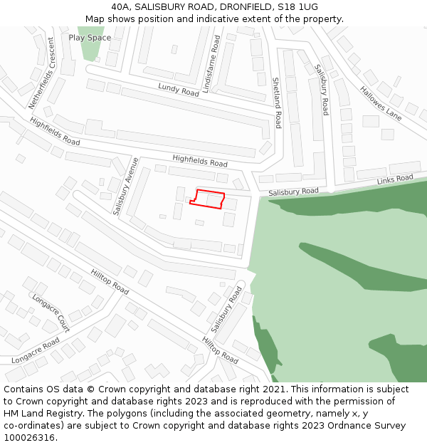 40A, SALISBURY ROAD, DRONFIELD, S18 1UG: Location map and indicative extent of plot