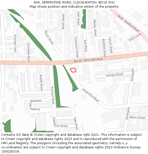 40A, SERPENTINE ROAD, CLECKHEATON, BD19 3HU: Location map and indicative extent of plot