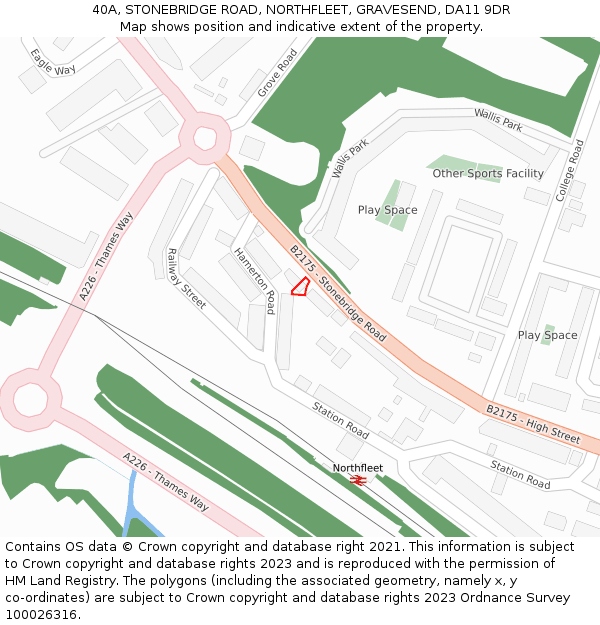 40A, STONEBRIDGE ROAD, NORTHFLEET, GRAVESEND, DA11 9DR: Location map and indicative extent of plot