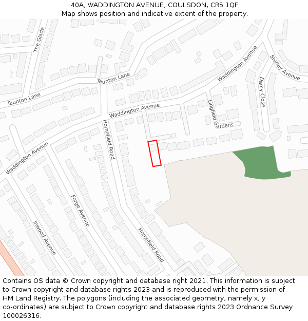 40A, WADDINGTON AVENUE, COULSDON, CR5 1QF: Location map and indicative extent of plot