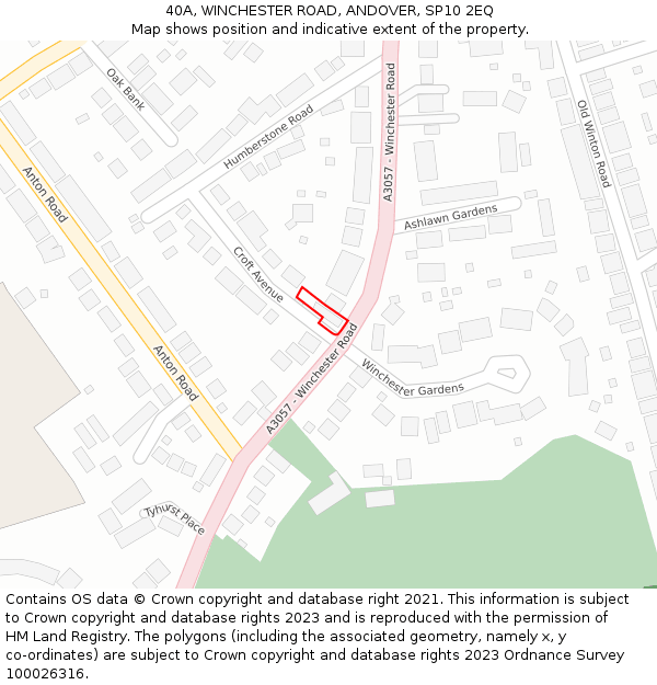 40A, WINCHESTER ROAD, ANDOVER, SP10 2EQ: Location map and indicative extent of plot