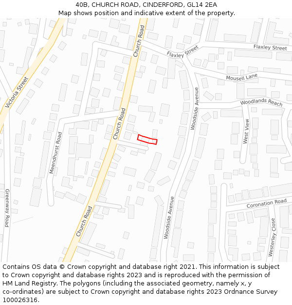 40B, CHURCH ROAD, CINDERFORD, GL14 2EA: Location map and indicative extent of plot