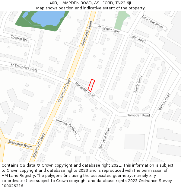 40B, HAMPDEN ROAD, ASHFORD, TN23 6JL: Location map and indicative extent of plot