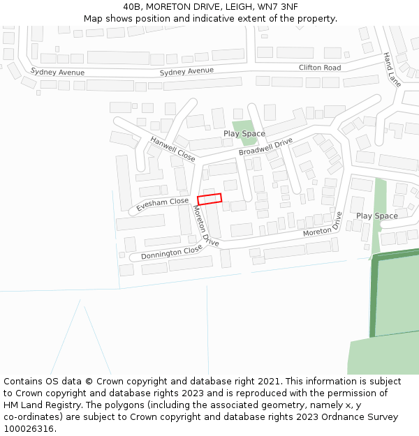 40B, MORETON DRIVE, LEIGH, WN7 3NF: Location map and indicative extent of plot