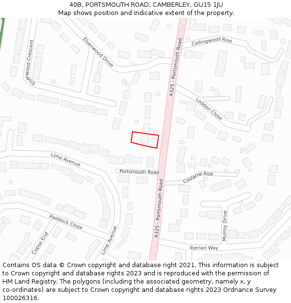 40B, PORTSMOUTH ROAD, CAMBERLEY, GU15 1JU: Location map and indicative extent of plot