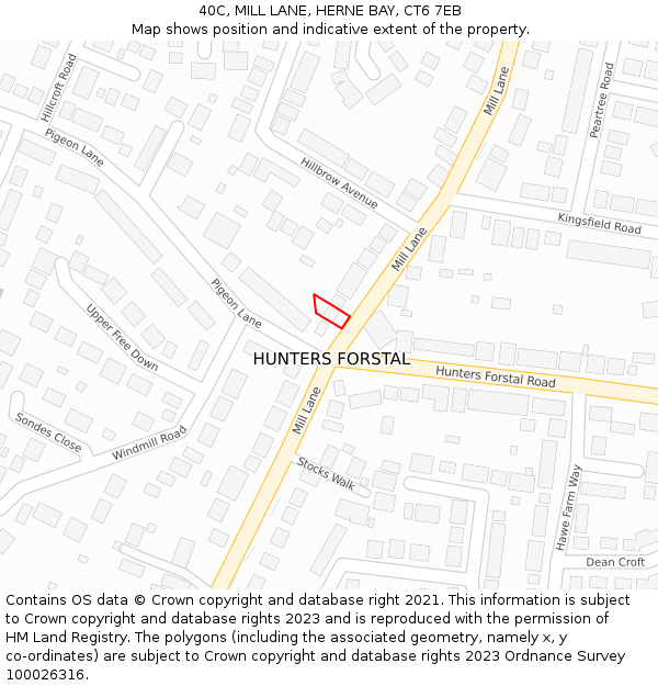 40C, MILL LANE, HERNE BAY, CT6 7EB: Location map and indicative extent of plot