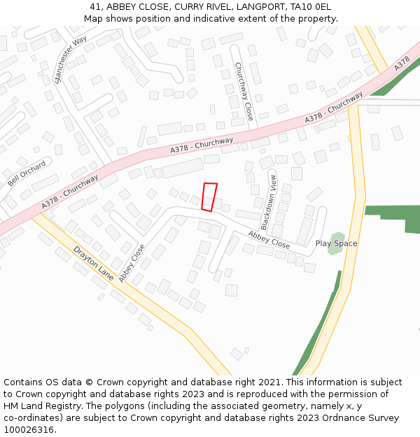 41, ABBEY CLOSE, CURRY RIVEL, LANGPORT, TA10 0EL: Location map and indicative extent of plot