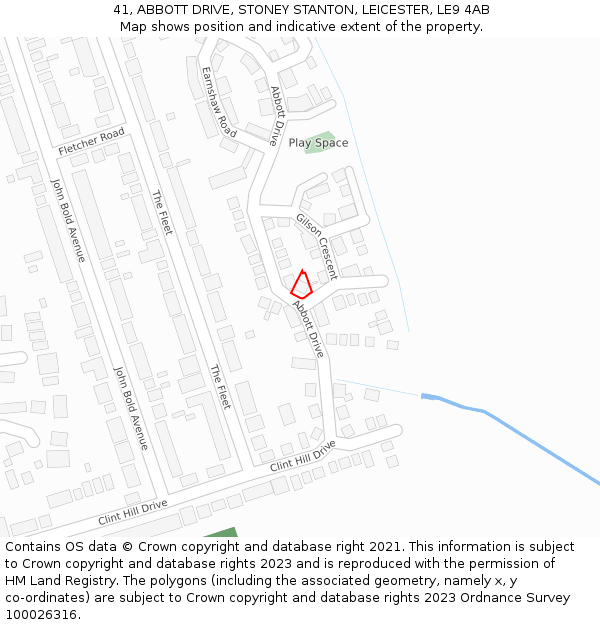 41, ABBOTT DRIVE, STONEY STANTON, LEICESTER, LE9 4AB: Location map and indicative extent of plot