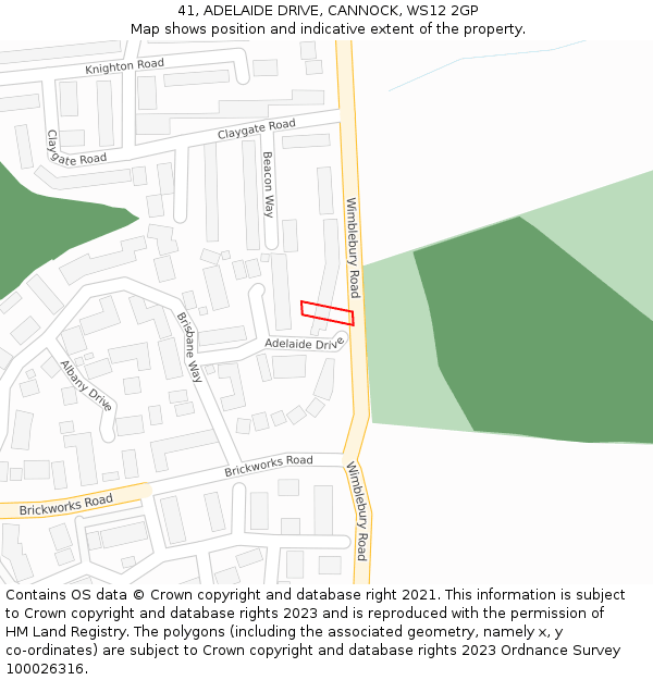 41, ADELAIDE DRIVE, CANNOCK, WS12 2GP: Location map and indicative extent of plot