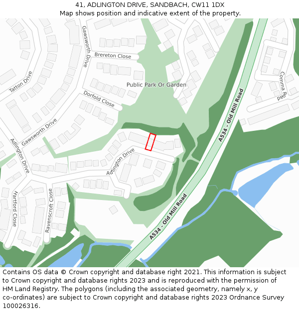41, ADLINGTON DRIVE, SANDBACH, CW11 1DX: Location map and indicative extent of plot