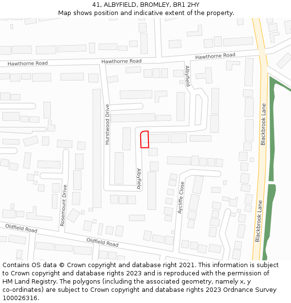 41, ALBYFIELD, BROMLEY, BR1 2HY: Location map and indicative extent of plot