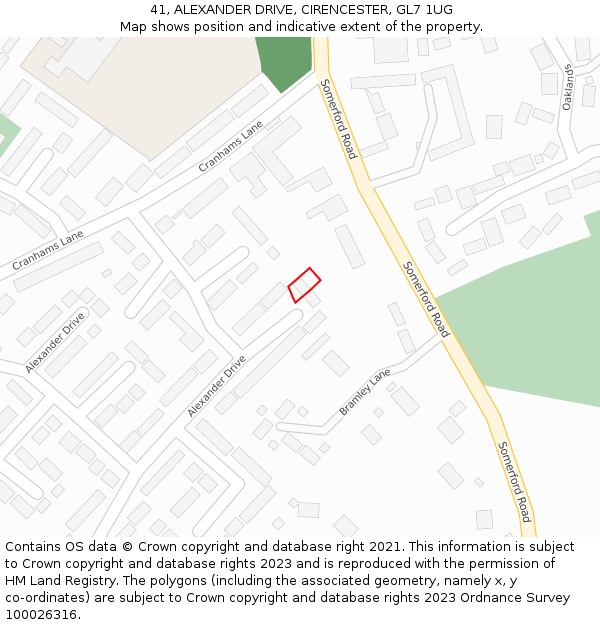 41, ALEXANDER DRIVE, CIRENCESTER, GL7 1UG: Location map and indicative extent of plot