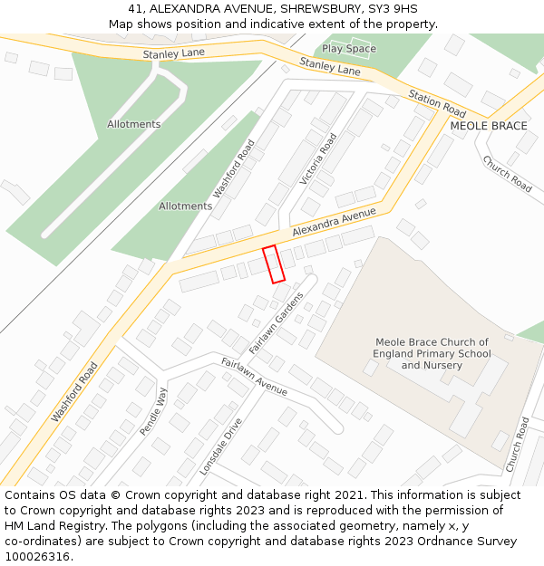 41, ALEXANDRA AVENUE, SHREWSBURY, SY3 9HS: Location map and indicative extent of plot