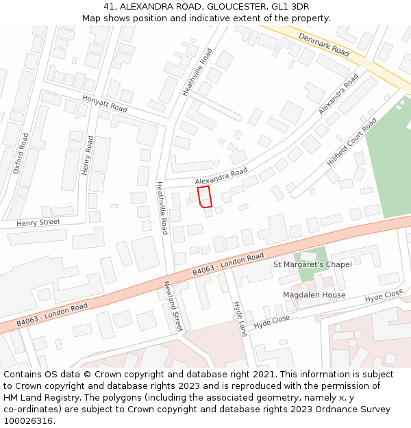 41, ALEXANDRA ROAD, GLOUCESTER, GL1 3DR: Location map and indicative extent of plot