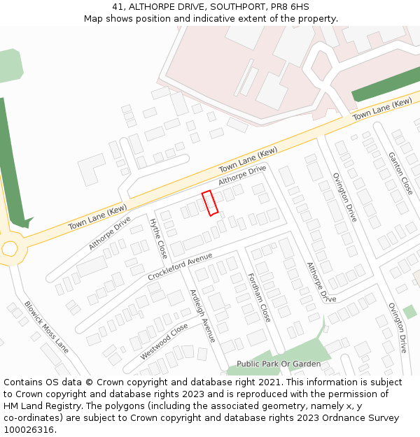 41, ALTHORPE DRIVE, SOUTHPORT, PR8 6HS: Location map and indicative extent of plot