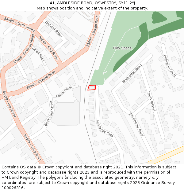 41, AMBLESIDE ROAD, OSWESTRY, SY11 2YJ: Location map and indicative extent of plot