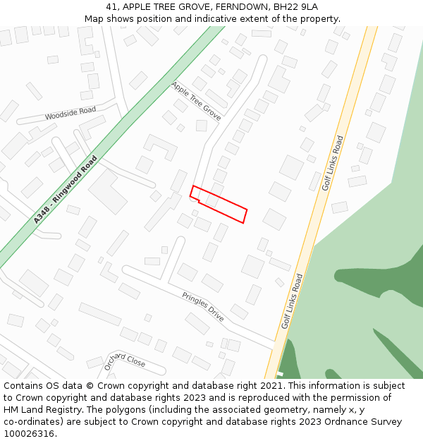 41, APPLE TREE GROVE, FERNDOWN, BH22 9LA: Location map and indicative extent of plot