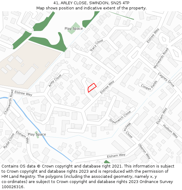 41, ARLEY CLOSE, SWINDON, SN25 4TP: Location map and indicative extent of plot