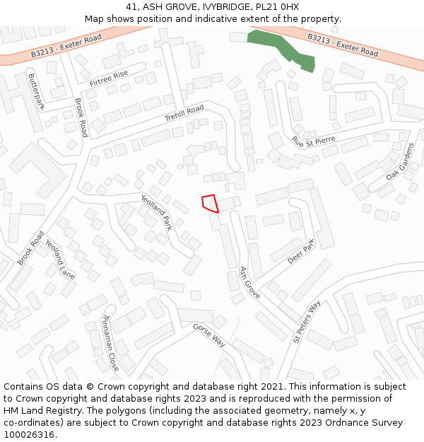 41, ASH GROVE, IVYBRIDGE, PL21 0HX: Location map and indicative extent of plot