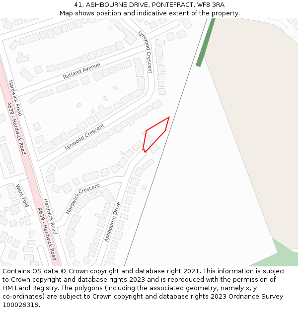 41, ASHBOURNE DRIVE, PONTEFRACT, WF8 3RA: Location map and indicative extent of plot