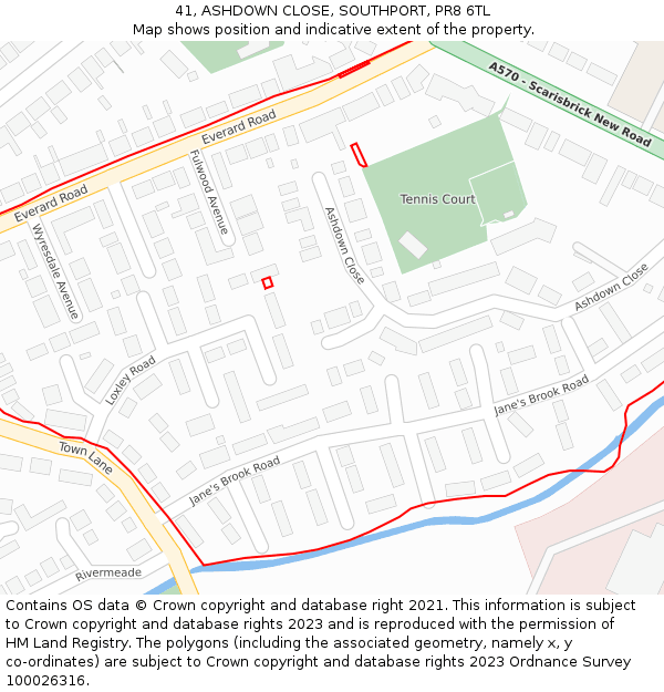 41, ASHDOWN CLOSE, SOUTHPORT, PR8 6TL: Location map and indicative extent of plot