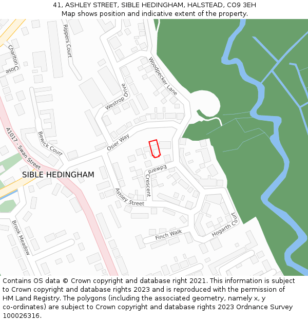41, ASHLEY STREET, SIBLE HEDINGHAM, HALSTEAD, CO9 3EH: Location map and indicative extent of plot