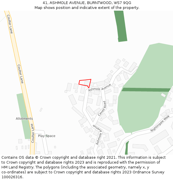 41, ASHMOLE AVENUE, BURNTWOOD, WS7 9QG: Location map and indicative extent of plot