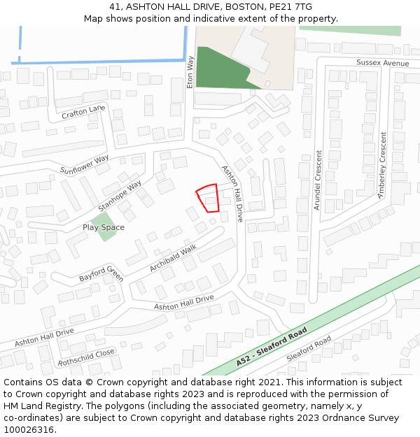 41, ASHTON HALL DRIVE, BOSTON, PE21 7TG: Location map and indicative extent of plot