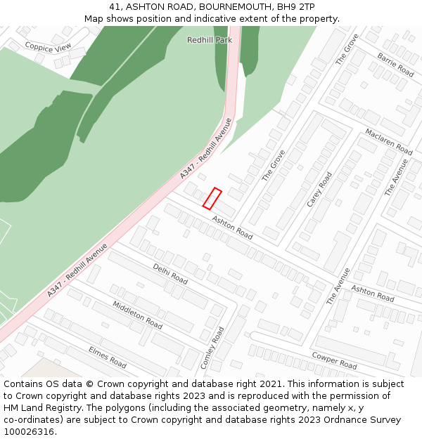 41, ASHTON ROAD, BOURNEMOUTH, BH9 2TP: Location map and indicative extent of plot