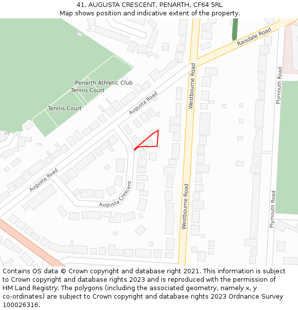 41, AUGUSTA CRESCENT, PENARTH, CF64 5RL: Location map and indicative extent of plot