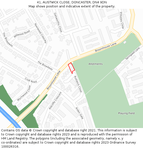 41, AUSTWICK CLOSE, DONCASTER, DN4 9DN: Location map and indicative extent of plot