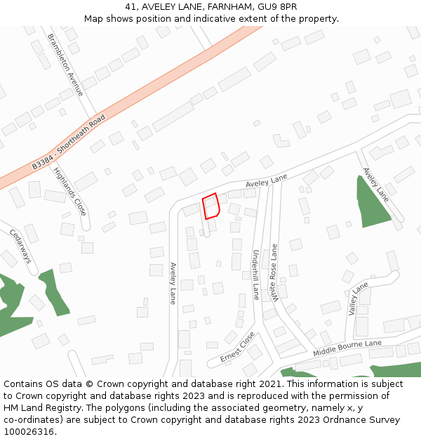 41, AVELEY LANE, FARNHAM, GU9 8PR: Location map and indicative extent of plot