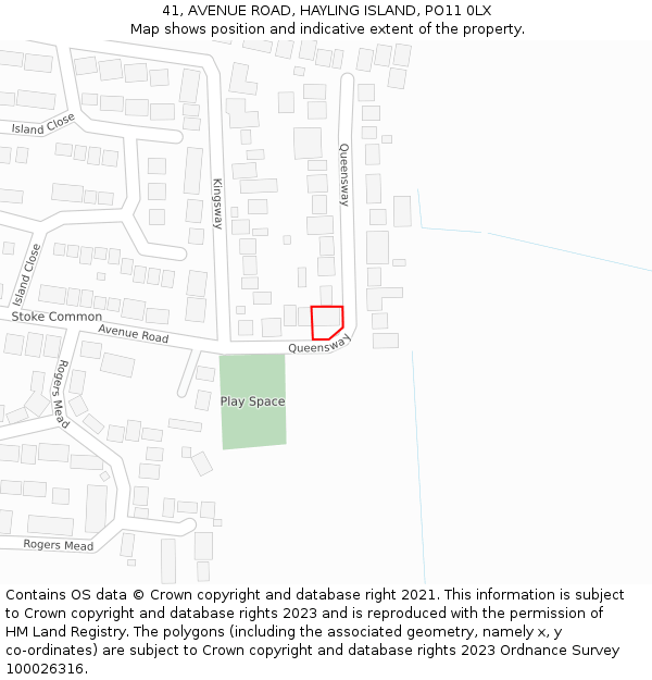 41, AVENUE ROAD, HAYLING ISLAND, PO11 0LX: Location map and indicative extent of plot