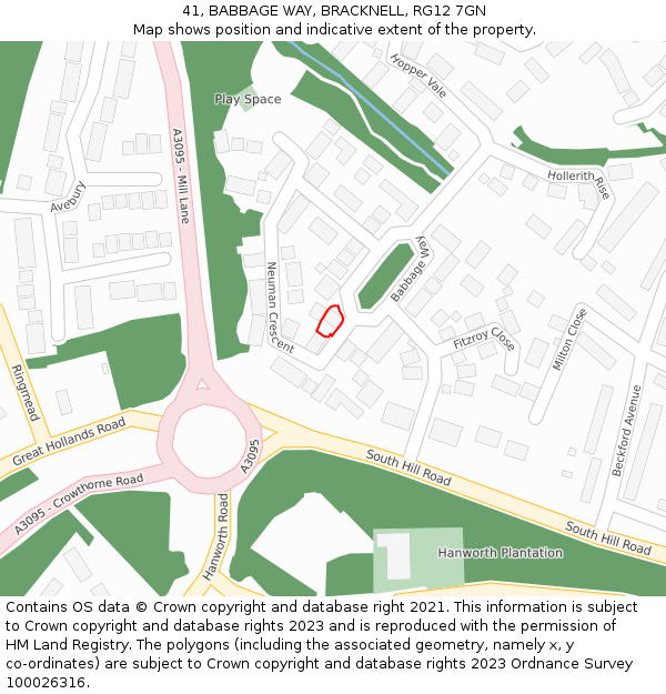 41, BABBAGE WAY, BRACKNELL, RG12 7GN: Location map and indicative extent of plot