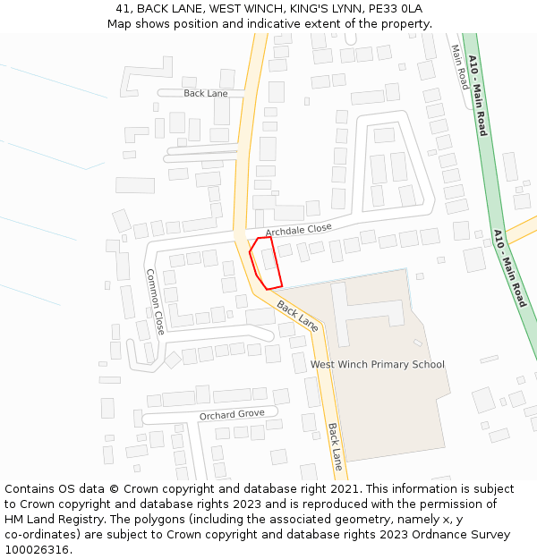 41, BACK LANE, WEST WINCH, KING'S LYNN, PE33 0LA: Location map and indicative extent of plot