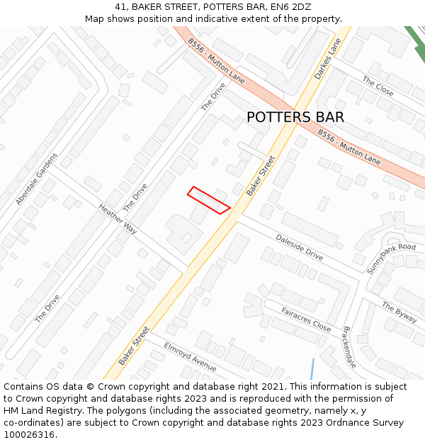 41, BAKER STREET, POTTERS BAR, EN6 2DZ: Location map and indicative extent of plot