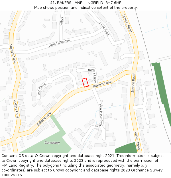 41, BAKERS LANE, LINGFIELD, RH7 6HE: Location map and indicative extent of plot