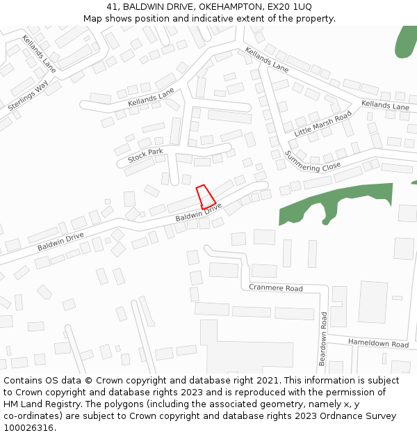 41, BALDWIN DRIVE, OKEHAMPTON, EX20 1UQ: Location map and indicative extent of plot