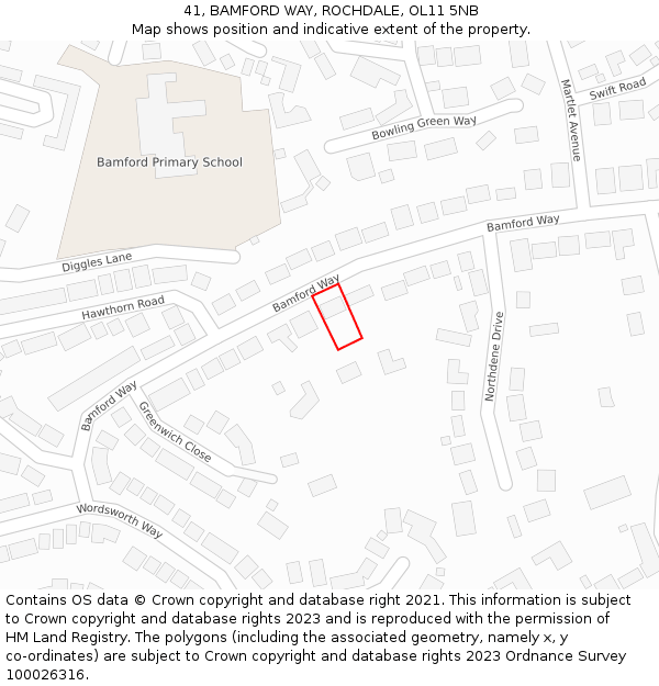 41, BAMFORD WAY, ROCHDALE, OL11 5NB: Location map and indicative extent of plot