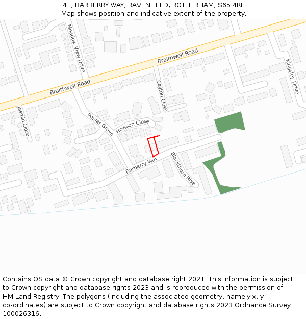 41, BARBERRY WAY, RAVENFIELD, ROTHERHAM, S65 4RE: Location map and indicative extent of plot