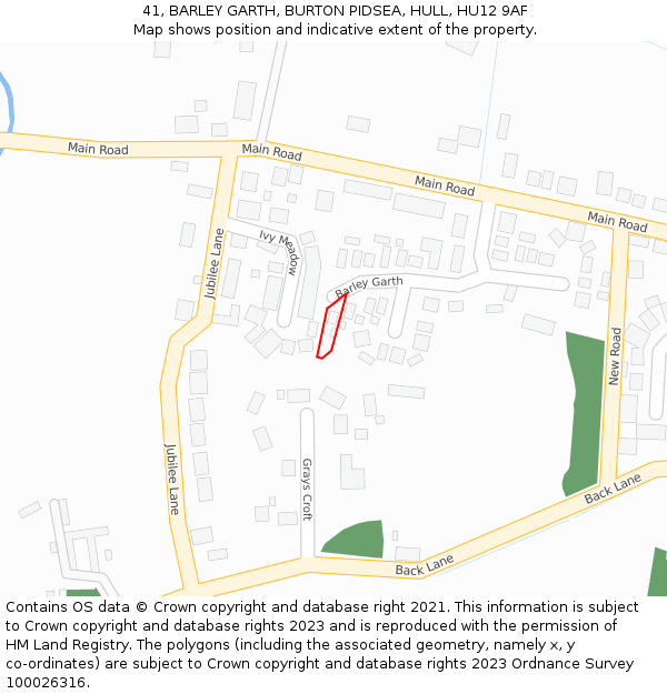 41, BARLEY GARTH, BURTON PIDSEA, HULL, HU12 9AF: Location map and indicative extent of plot