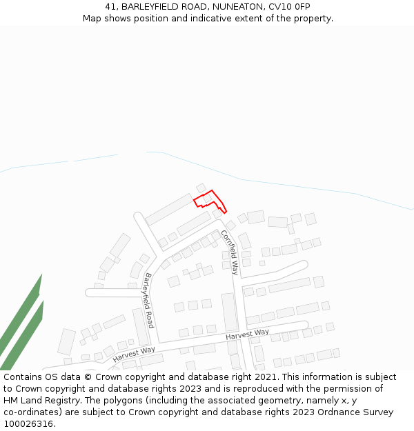 41, BARLEYFIELD ROAD, NUNEATON, CV10 0FP: Location map and indicative extent of plot