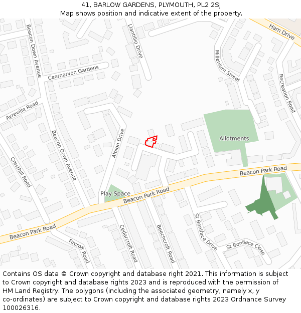 41, BARLOW GARDENS, PLYMOUTH, PL2 2SJ: Location map and indicative extent of plot